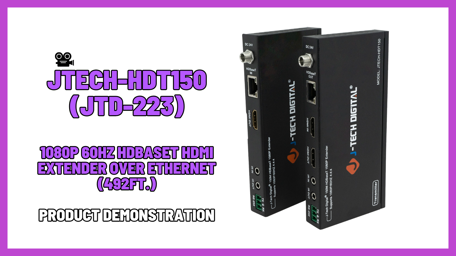 JTECH-HDT150 (JTD-223) - 1080P 60Hz HDBaseT HDMI Extender over Ethernet | Product Demo Video