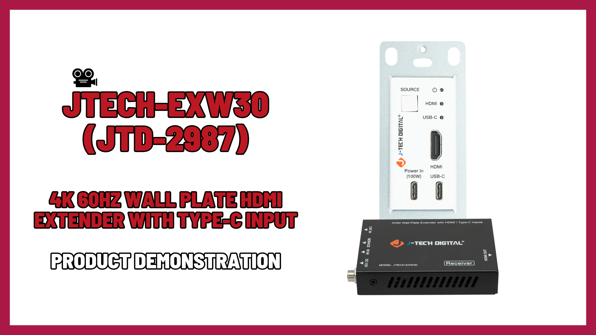 JTECH-EXW30 (JTD-2987) - 4K 60Hz Wall Plate HDMI / Type-C Extender | Product Demo Video