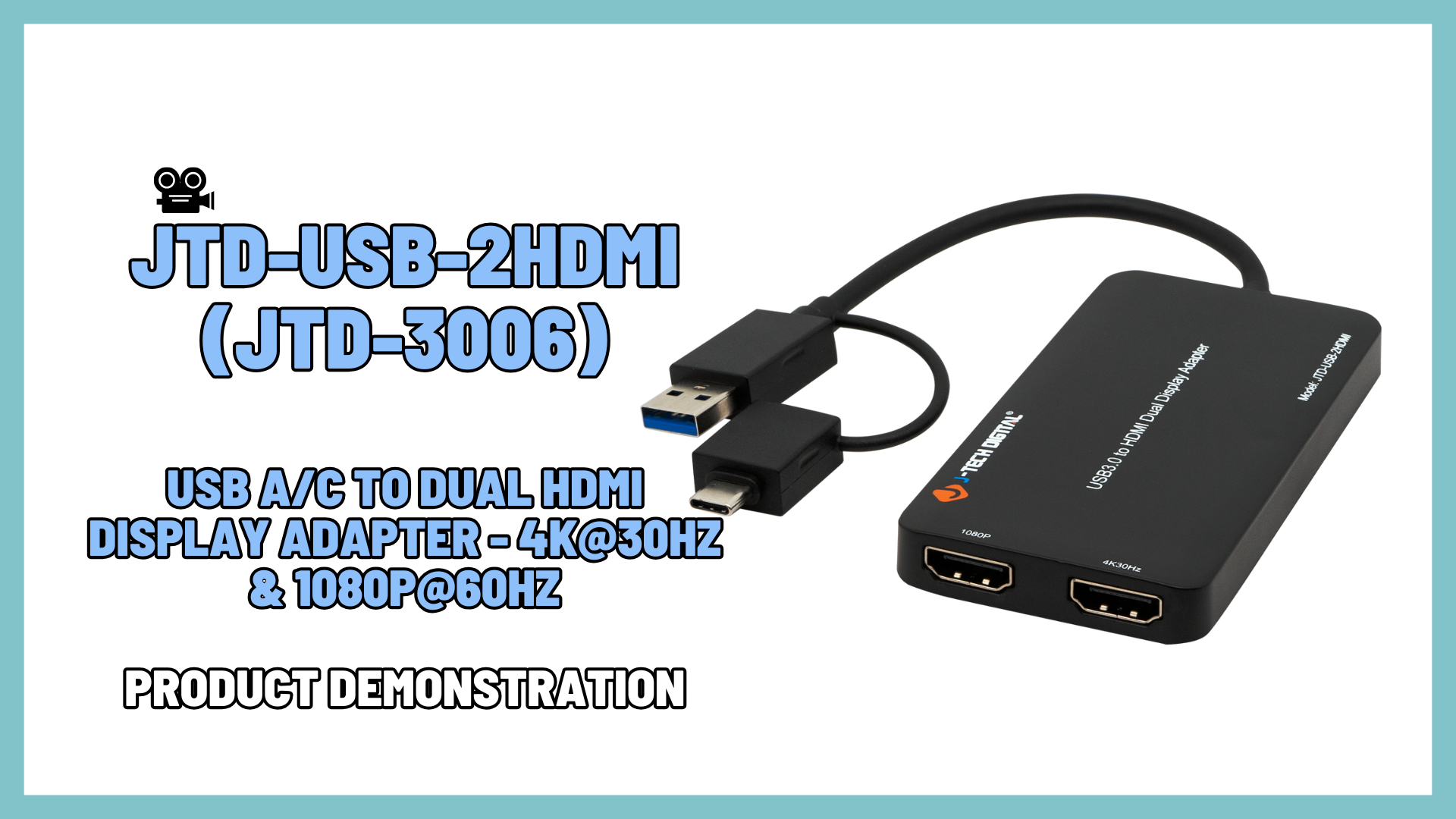 JTD-USB-2HDMI (JTD-3006) - 4K 30Hz / 1080P 60Hz USB Type A/C to Dual HDMI Display Adapter | Product Demo Video