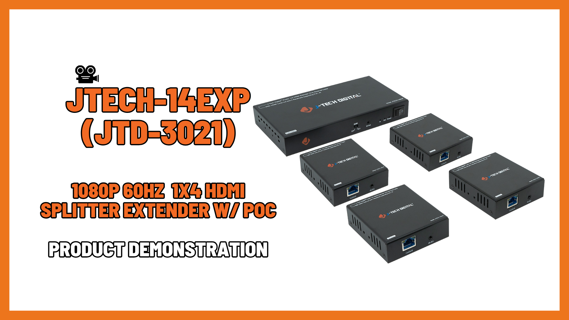 JTECH-14EXP (JTD-3021) - 1080P 60Hz HDMI Splitter Extender Over Ethernet | Product Demo Video