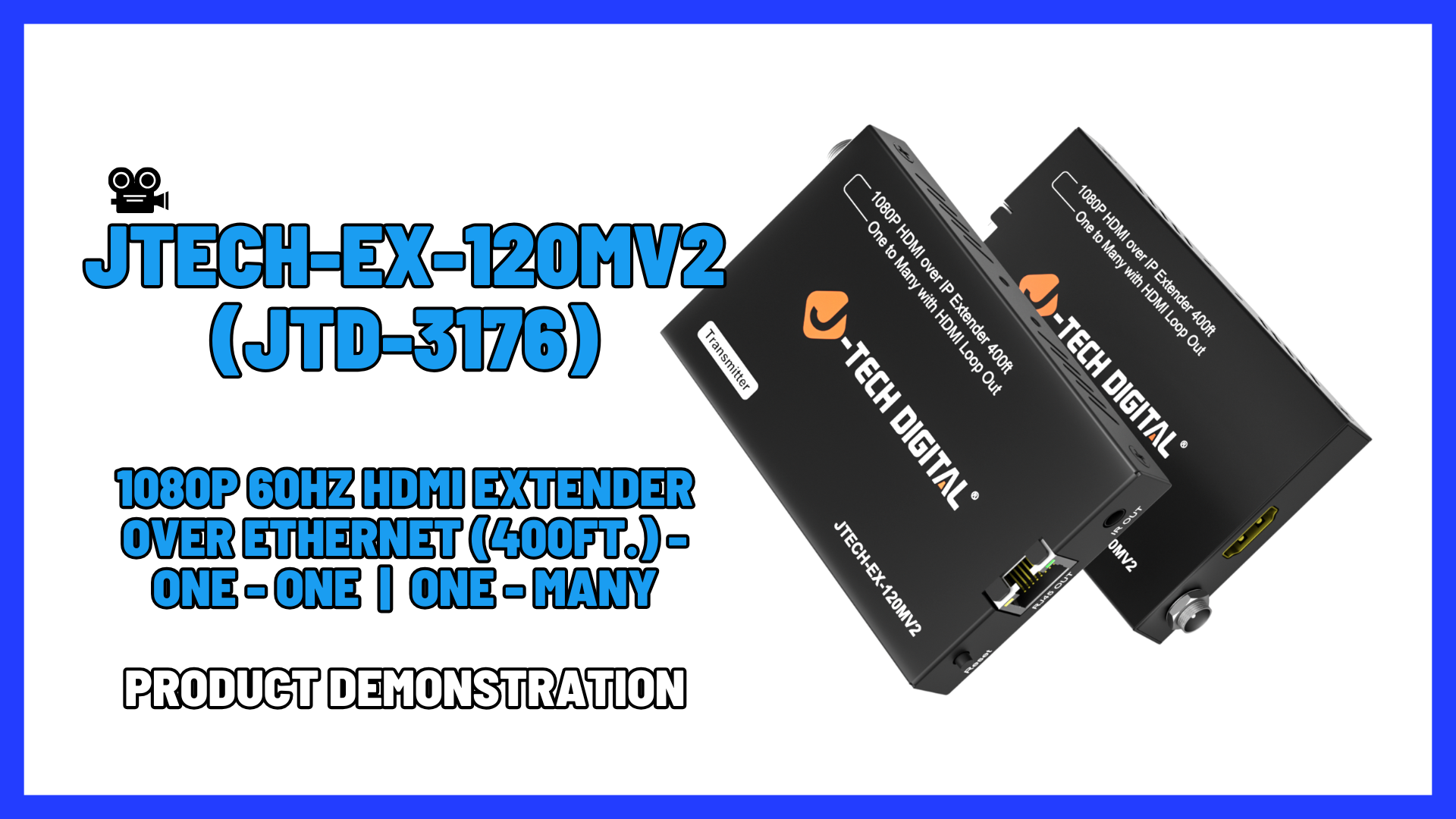 JTECH-EX-120MV2 (JTD-3176) - 1080P HDMI Extender Balun Over Ethernet | Product Demo Video