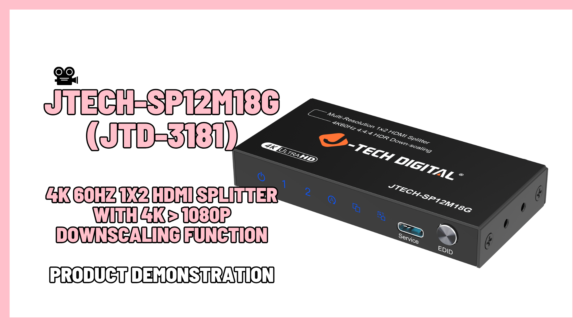 JTECH-SP12M18G (JTD-3181) - 4K 60Hz 1x2 HDMI Splitter w/ Downscaling | Product Demo Video
