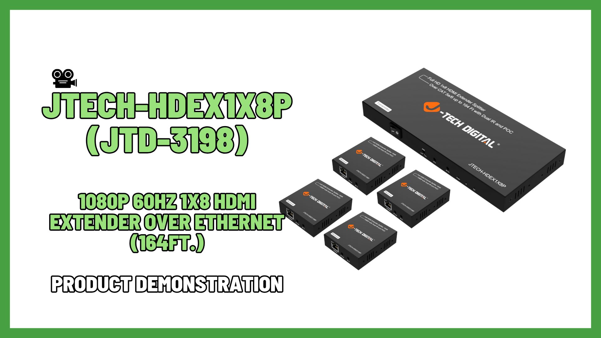 JTECH-HDEX1X8P (JTD-3198) - 1080P 60Hz 1x8 HDMI Extender over Ethernet | Product Demo Video