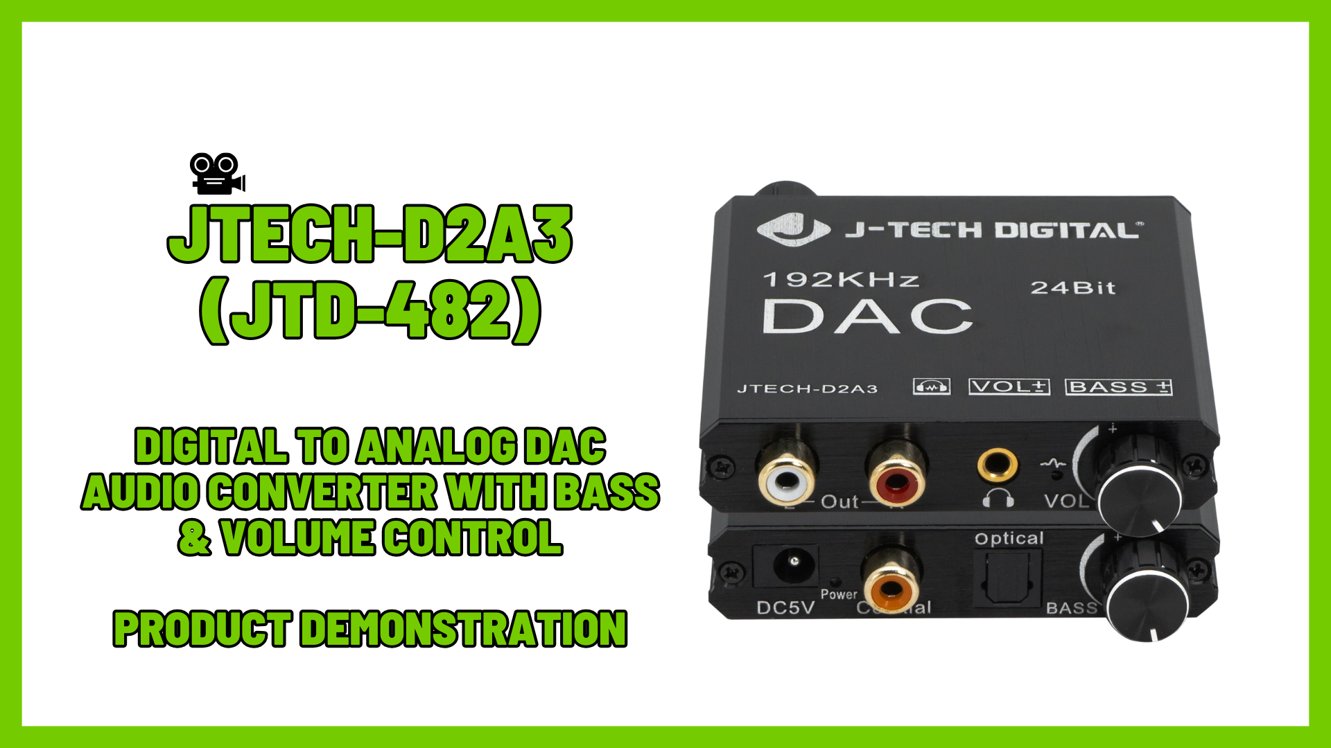 JTECH-D2A3 (JTD-482) - Digital to Analog DAC Audio Converter with Bass and Volume Control  | Product Demo Video