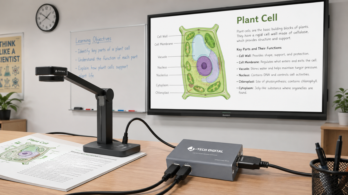 Document camera with wired connection to a display for classroom presentations