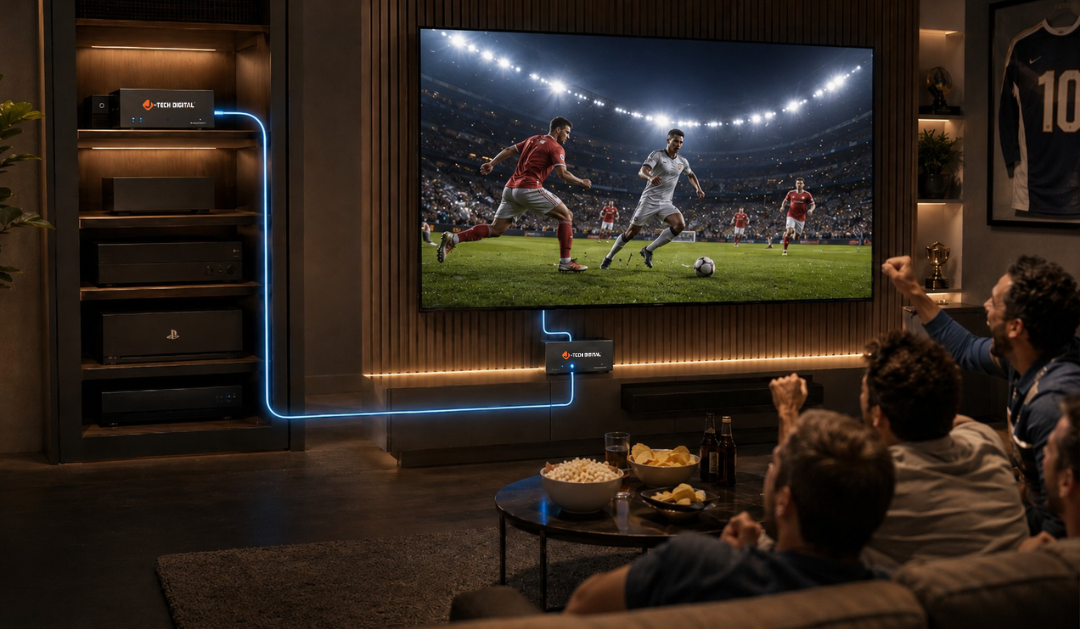 J-Tech Digital multiviewer setup showing multiple World Cup soccer feeds