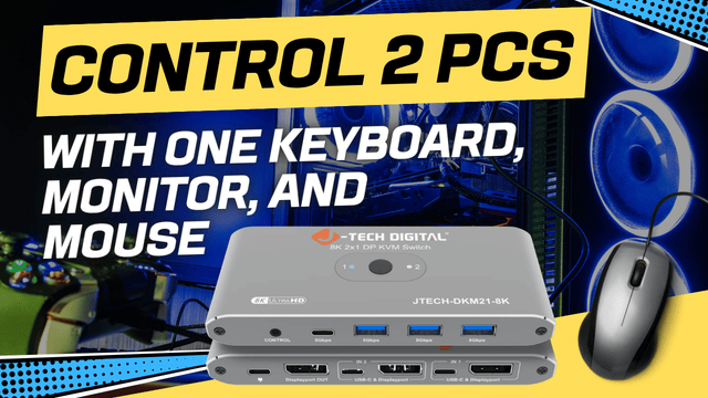 JTECH-DKM21-8K (JTD-3201) | Control TWO PCs with ONE Setup! | 8K DisplayPort KVM Switch
