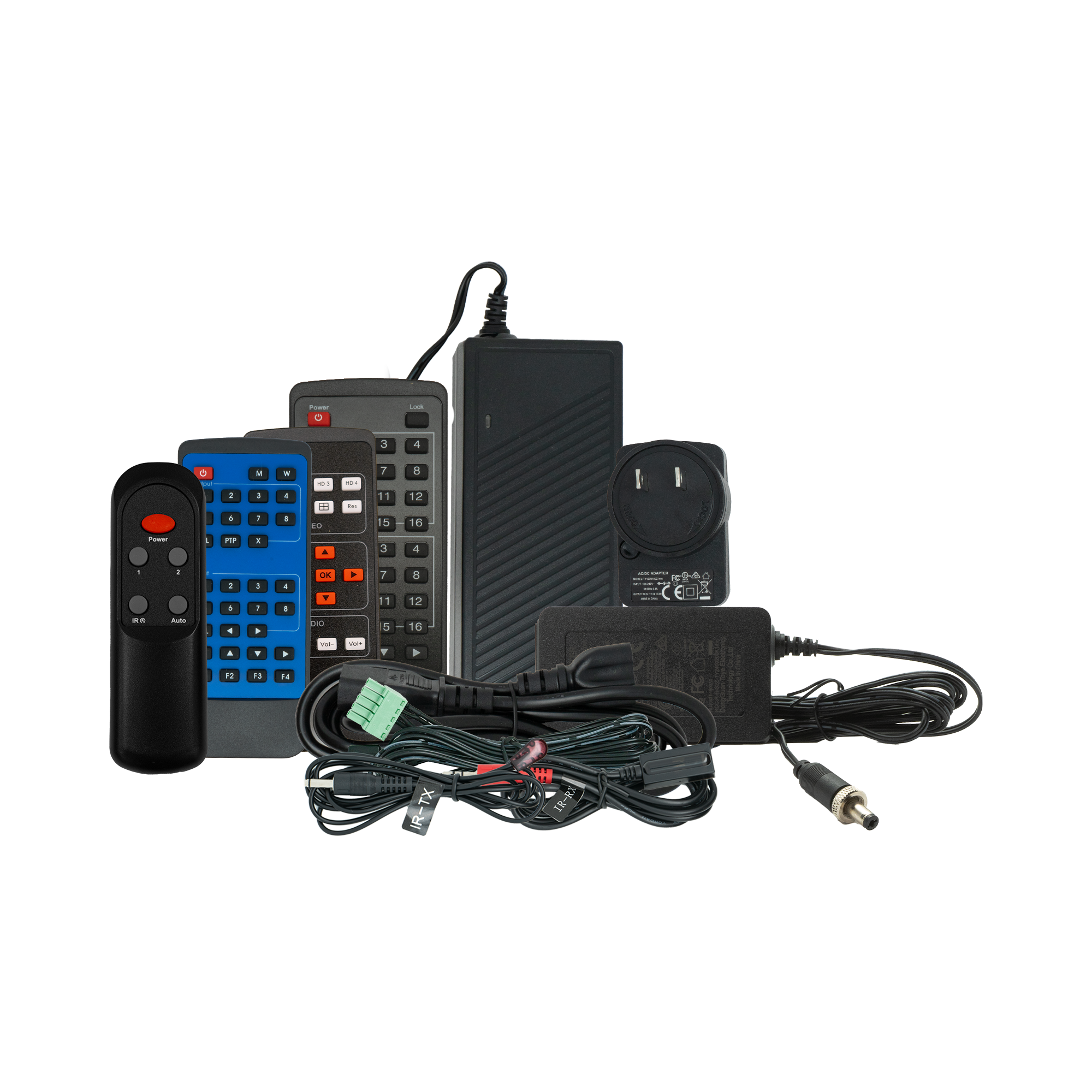 Power adapters, remote control, IR cables for J-Tech Digital products