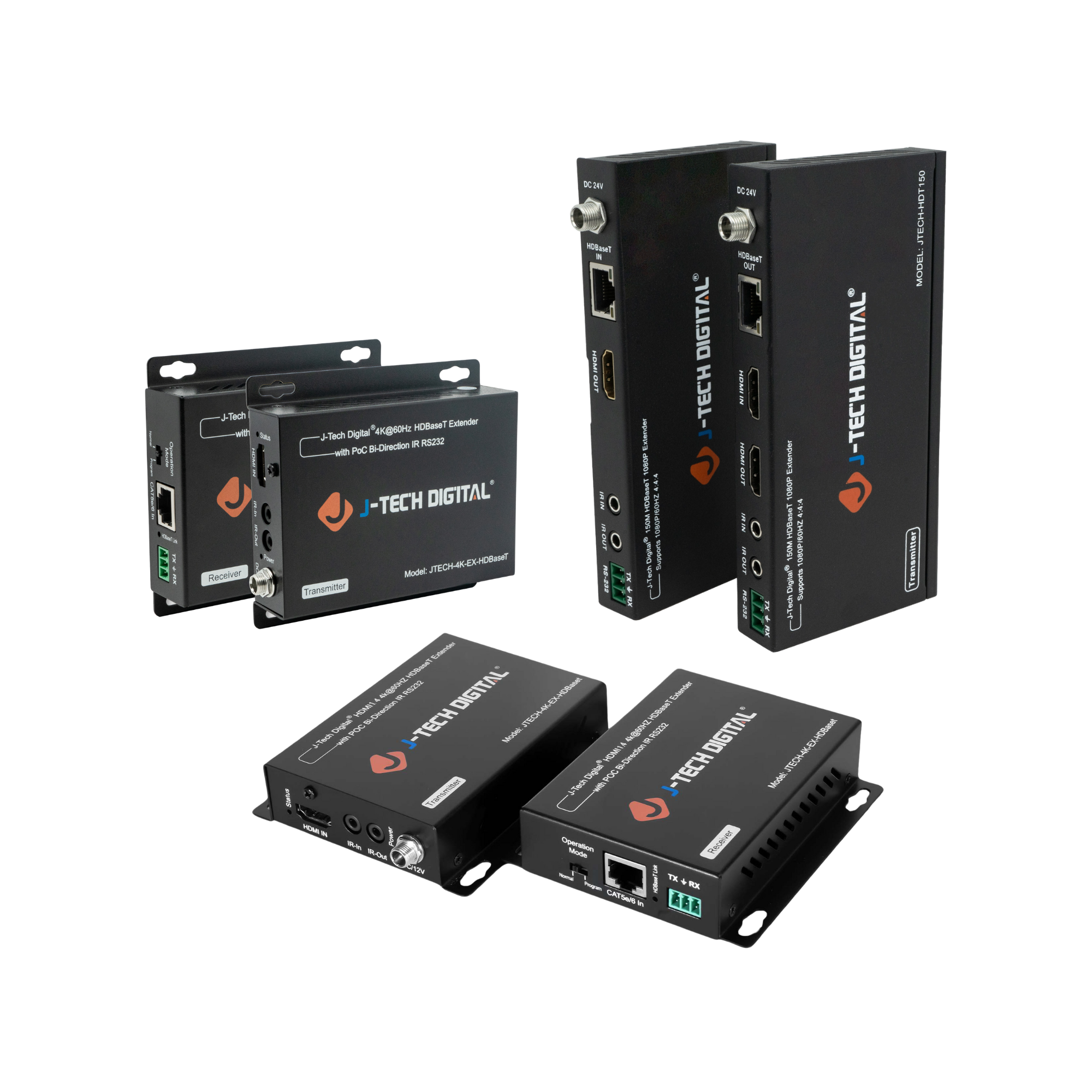 Wired HDBaseT extenders for long-distance video, audio, and control signal transmission