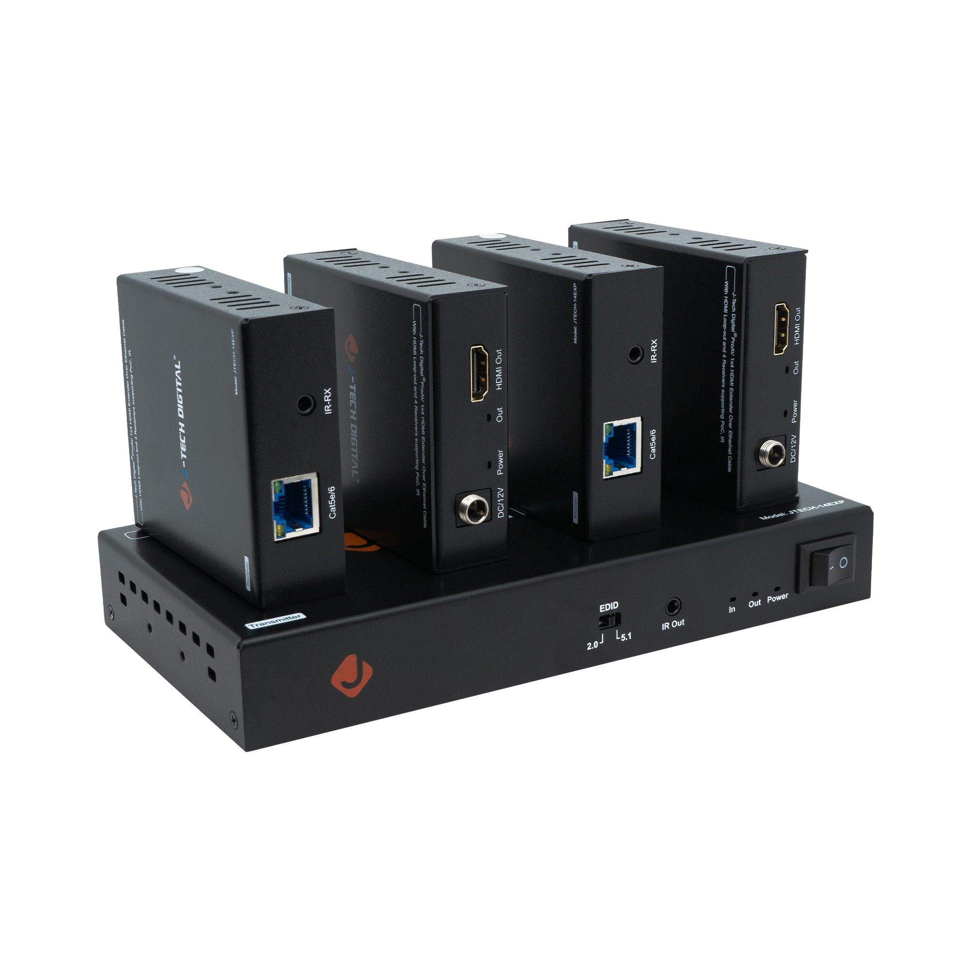 1080P 1x4 HDMI Extender Splitter Over Cat5e/6 (164ft.) | JTECH-14EXP