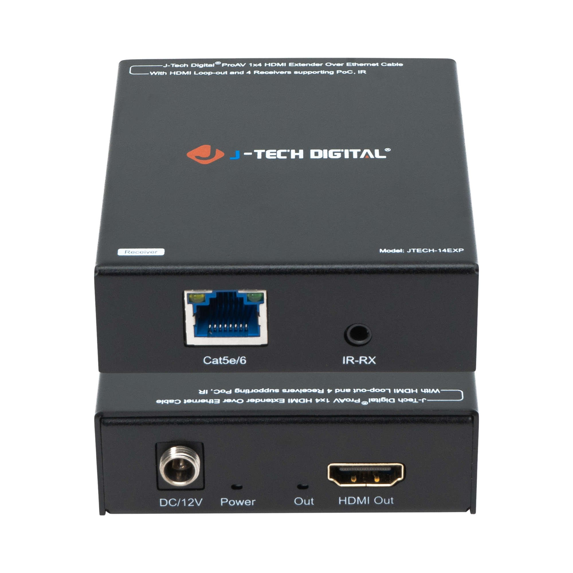 jtd-3021 1x4 hdmi extender 4k receiver front and back