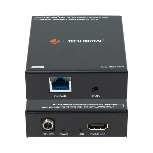 jtd-3021 1x4 hdmi extender 4k receiver front and back