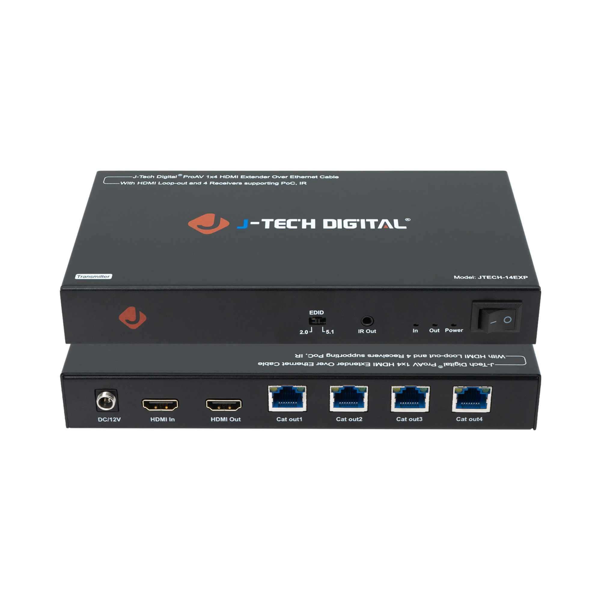 1080P 1x4 HDMI Extender Splitter Over Cat5e/6 (164ft.) | JTECH-14EXP