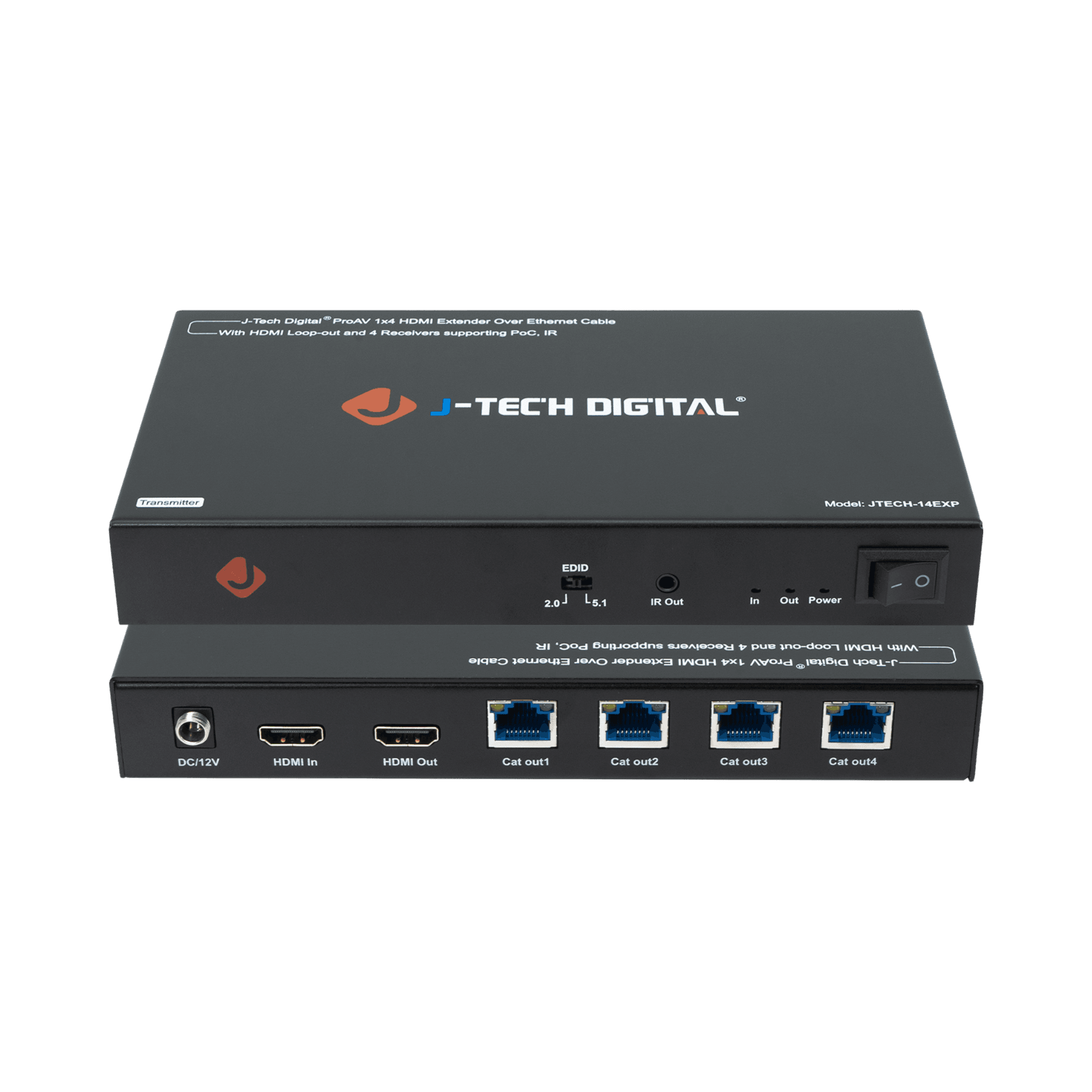 1080P 1x4 HDMI Extender Splitter Over Cat5e/6 (164ft.) | JTECH-14EXP 1080P 1x4 HDMI Extender Splitter Over Cat5e/6 (164ft.) | JTECH-14EXP