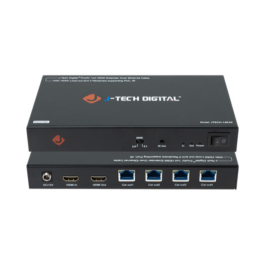 jtd-3021 1x4 hdmi extender 4k transmitter front and back