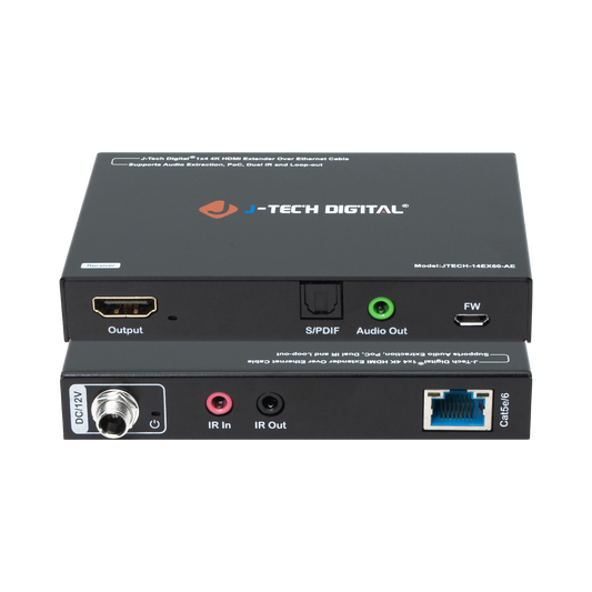 jtd-3145 1x4 4k hdmi extender over ethernet receiver front and back ports
