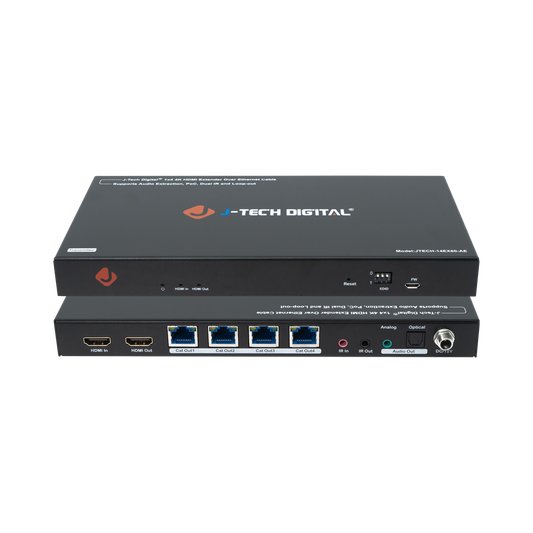 jtd-3145 1x4 4k hdmi extender over ethernet transmitter front and back ports