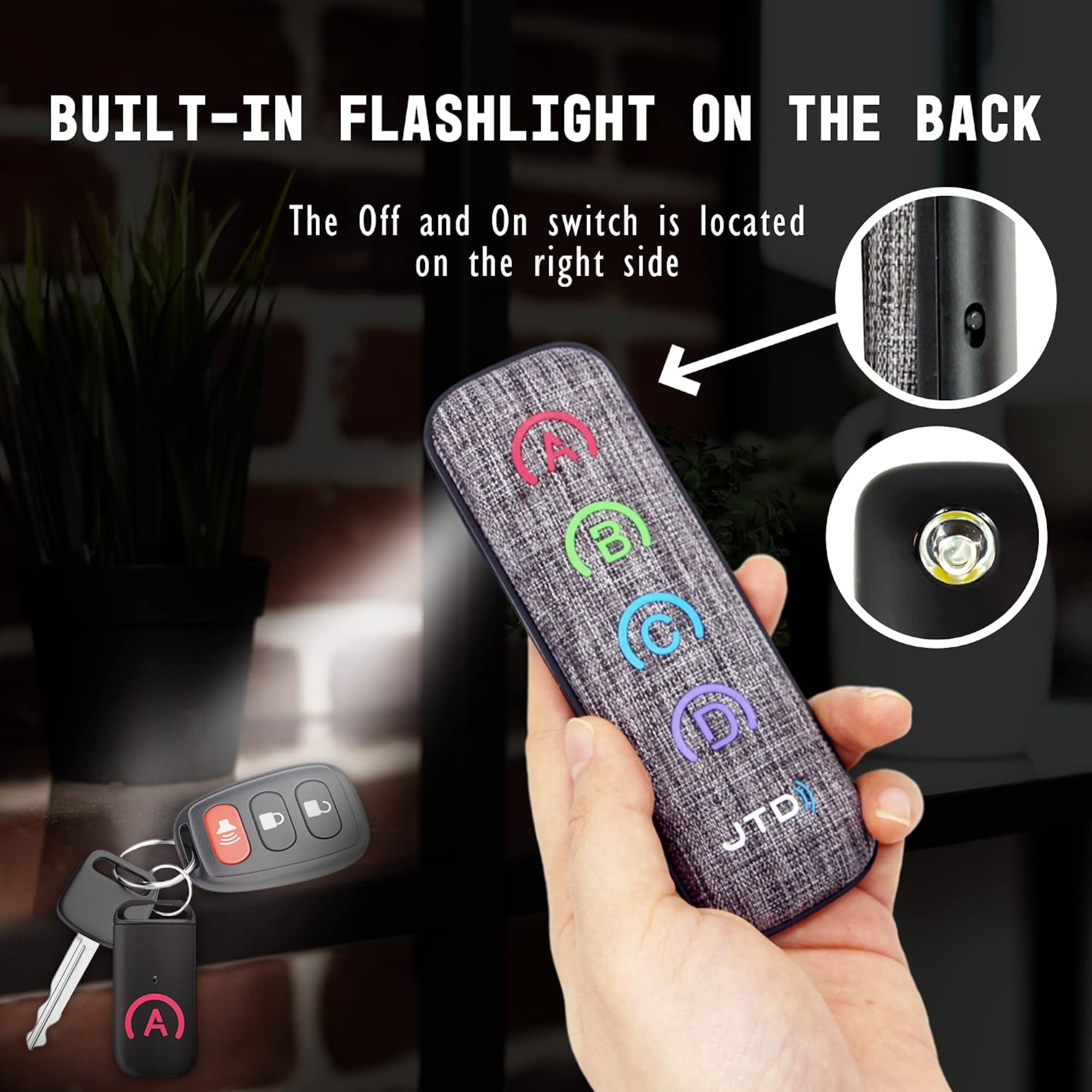 jtd-320 Key Finder 4 Receivers with Fabric Remote flash light function