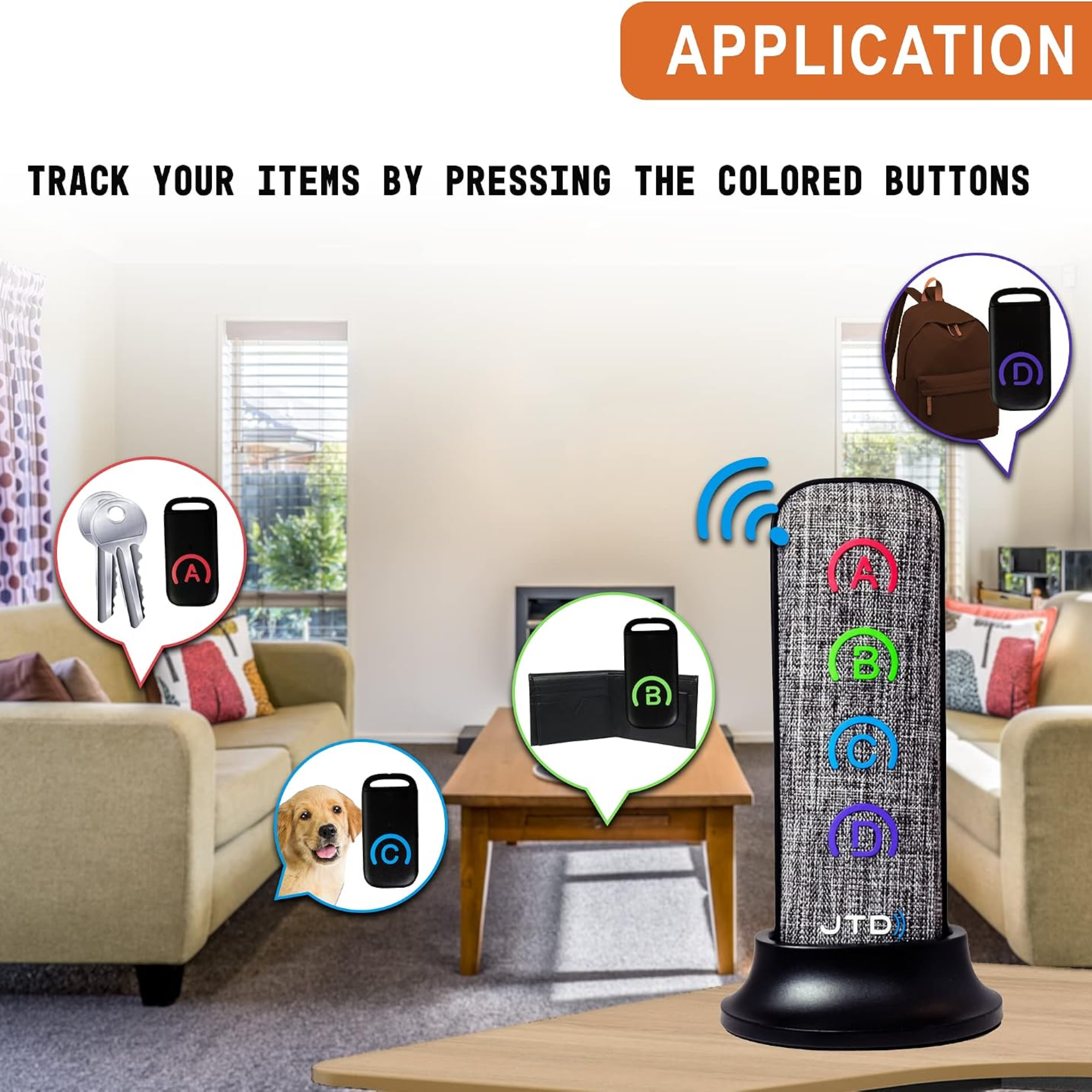 jtd-320 Key Finder 4 Receivers with Fabric Remote application image