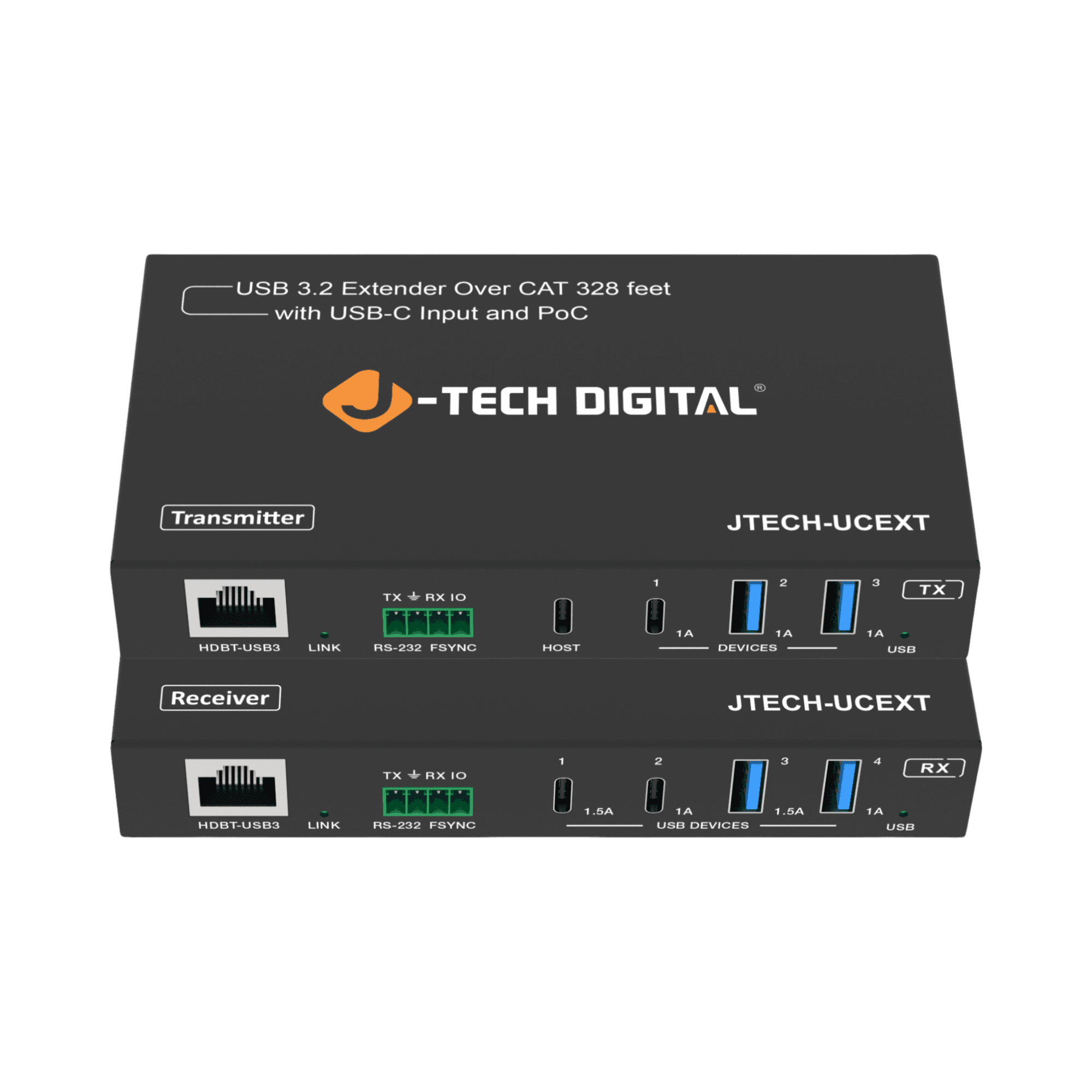 J-Tech Digital USB 3.2 extender over CAT6, USB-C input, PoC transmitter and receiver
