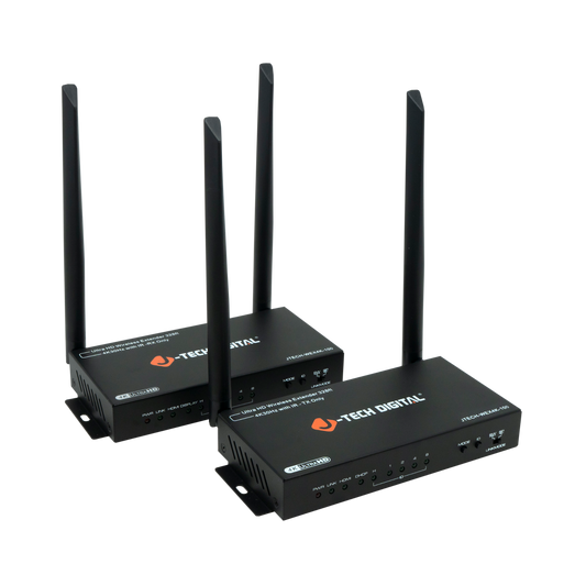 jtd-3276 wireless hdmi transmitter and receiver units at an angle glance