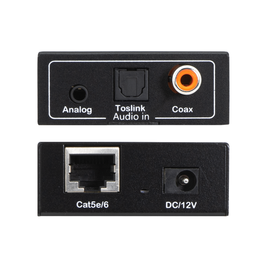 Long-Range Audio Extender – Supports Optical, Coaxial & Analog Signals, Extends Audio up to 1640ft Over Cat5e/6, PoC for Simple Installation