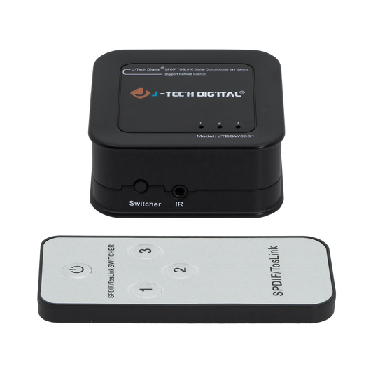 3x1 SPDIF optical switch with Dolby Digital and DTS 5.1 support. Easily switch between three optical input devices using remote control or button toggle.