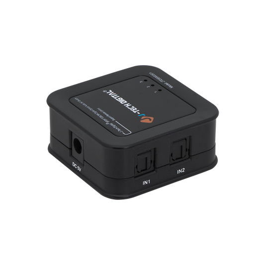 SPDIF optical switch with 3-in 1-out configuration, perfect for home theaters. Supports Dolby Digital & DTS 5.1, with remote control and manual toggle options.