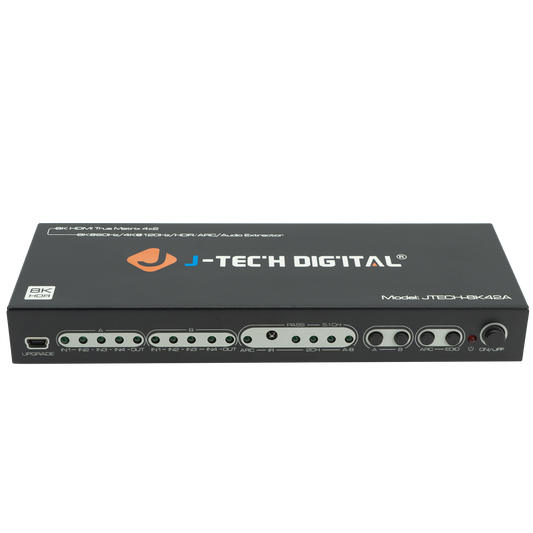 8K 4x2 HDMI Matrix: Connect 4 HDMI source devices to 2 HDMI displays, supporting 8K@60Hz and 4K@120Hz resolution, with audio extraction and ARC features.