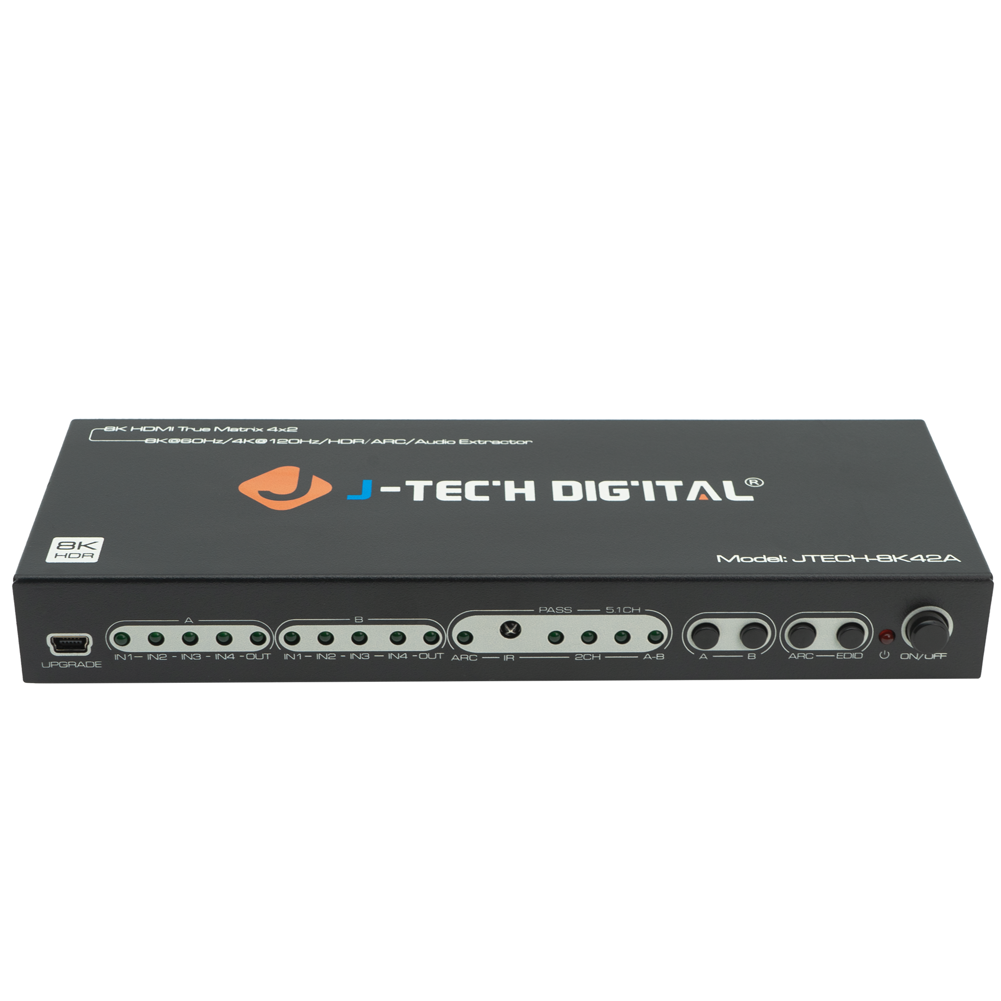 8K 60Hz 4x2 HDMI Matrix with Audio Extraction & HDMI-ARC | JTECH-8K42A 8K 60Hz 4x2 HDMI Matrix with Audio Extraction & HDMI-ARC | JTECH-8K42A