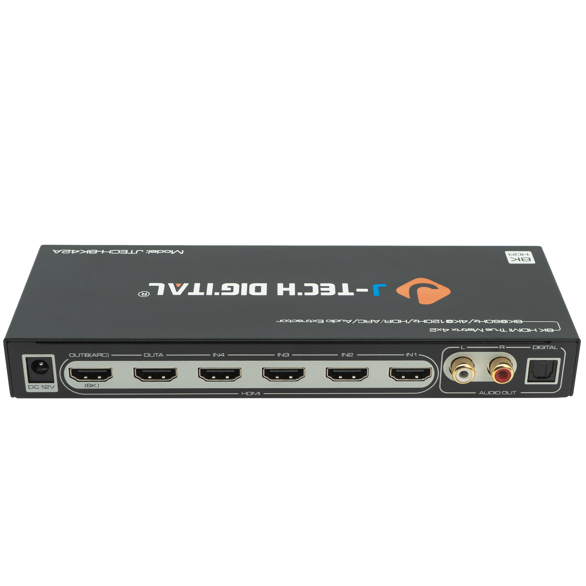 4x2 HDMI Matrix Switcher: Route up to 4 HDMI devices to 2 displays, supporting up to 8K resolution and audio extraction via Optical or RCA for flexible audio setups.