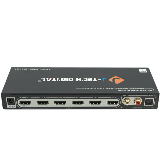 4x2 HDMI Matrix Switcher: Route up to 4 HDMI devices to 2 displays, supporting up to 8K resolution and audio extraction via Optical or RCA for flexible audio setups.