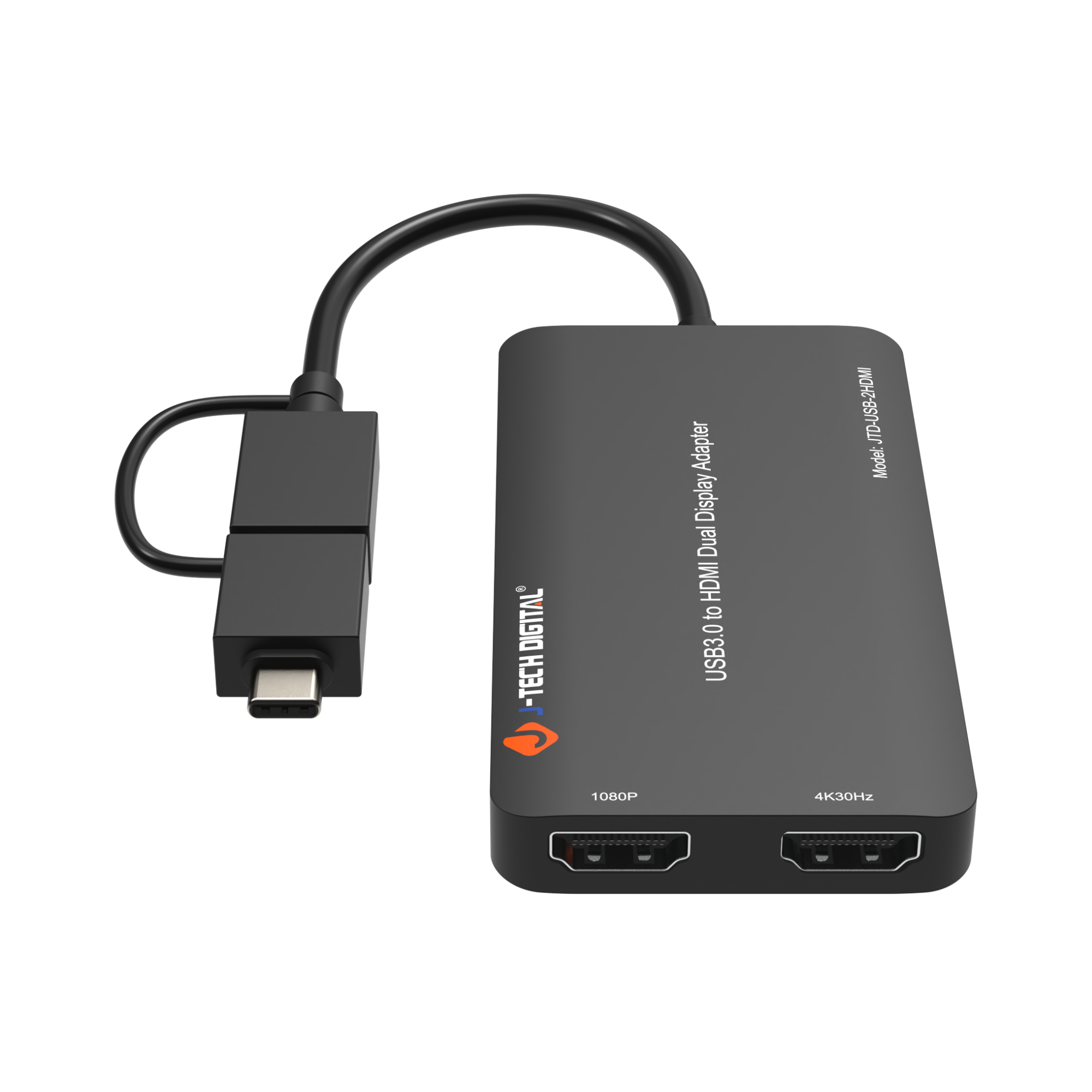 USB Type-A/C to Dual HDMI adapter with 4K 30Hz & 1080P 60Hz support