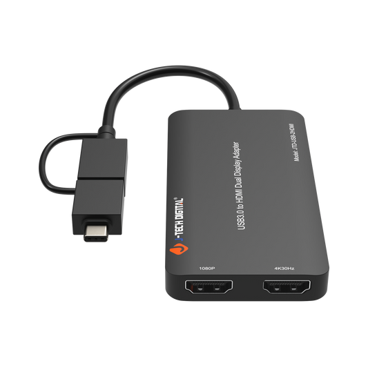 USB Type-A/C to Dual HDMI adapter with 4K 30Hz & 1080P 60Hz support