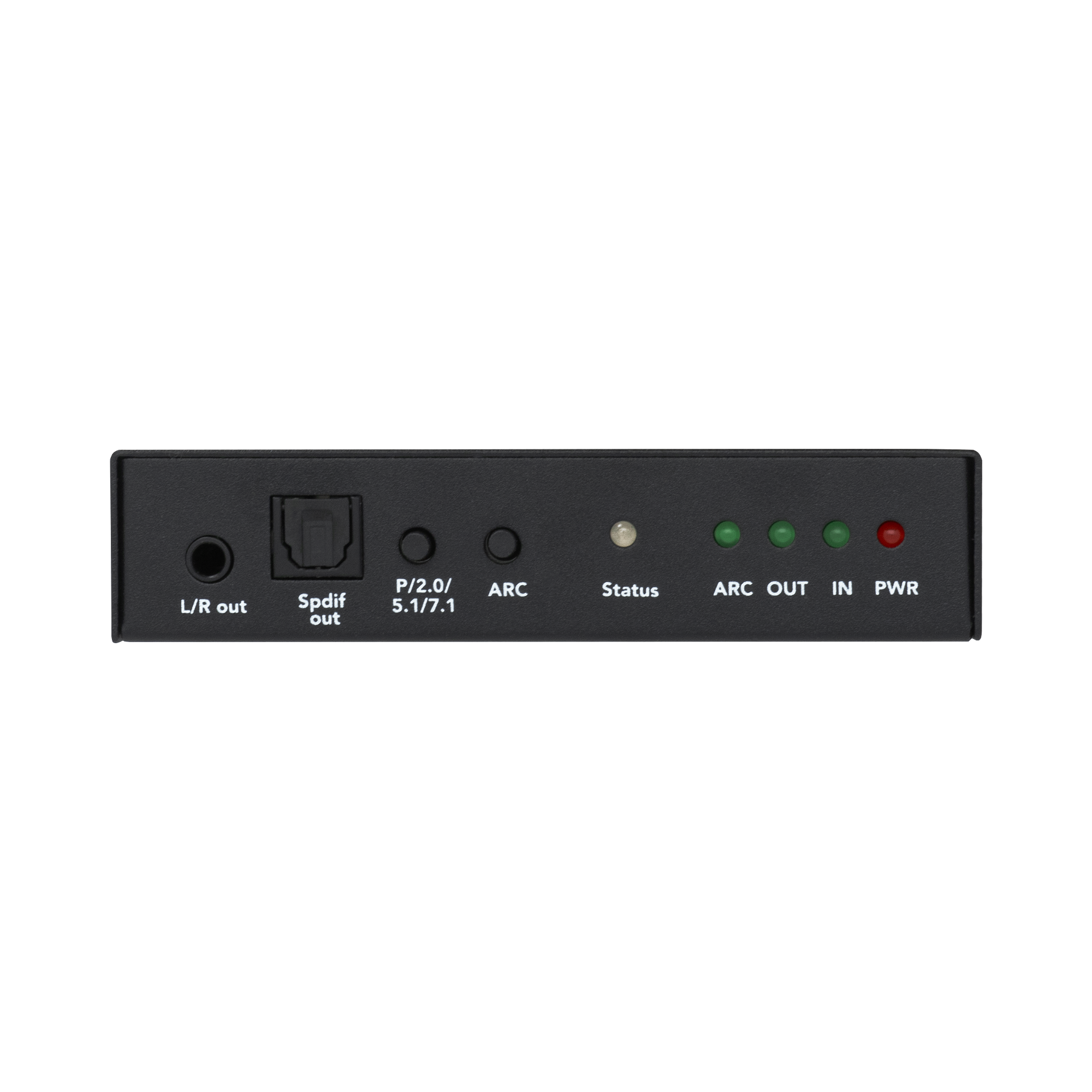 8K HDMI audio extractor with multiple output options: HDMI (audio only), Optical SPDIF, and 3.5mm L/R. Ideal for connecting ARC-capable displays to external speakers with high-fidelity sound support.