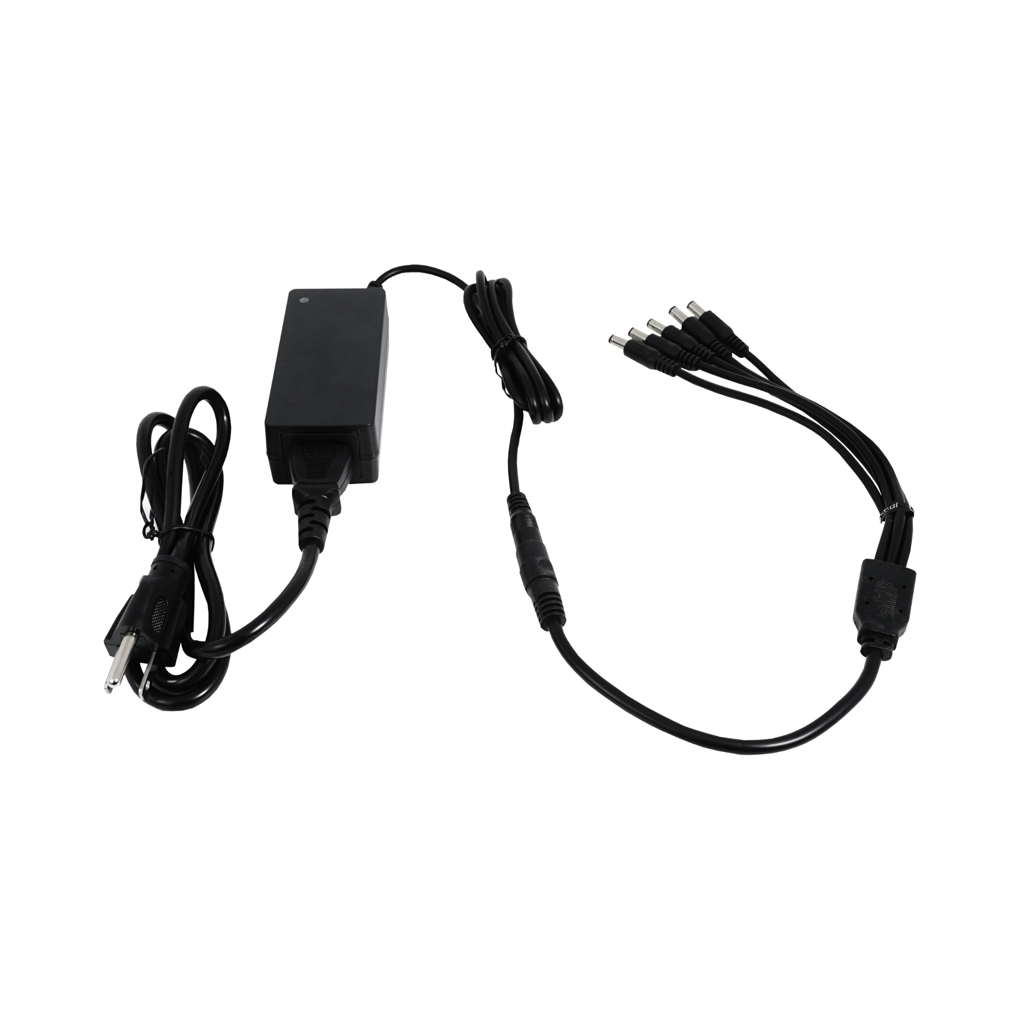 Compact 12V power adapter with 5.5mm x 2.5mm connector and safety features