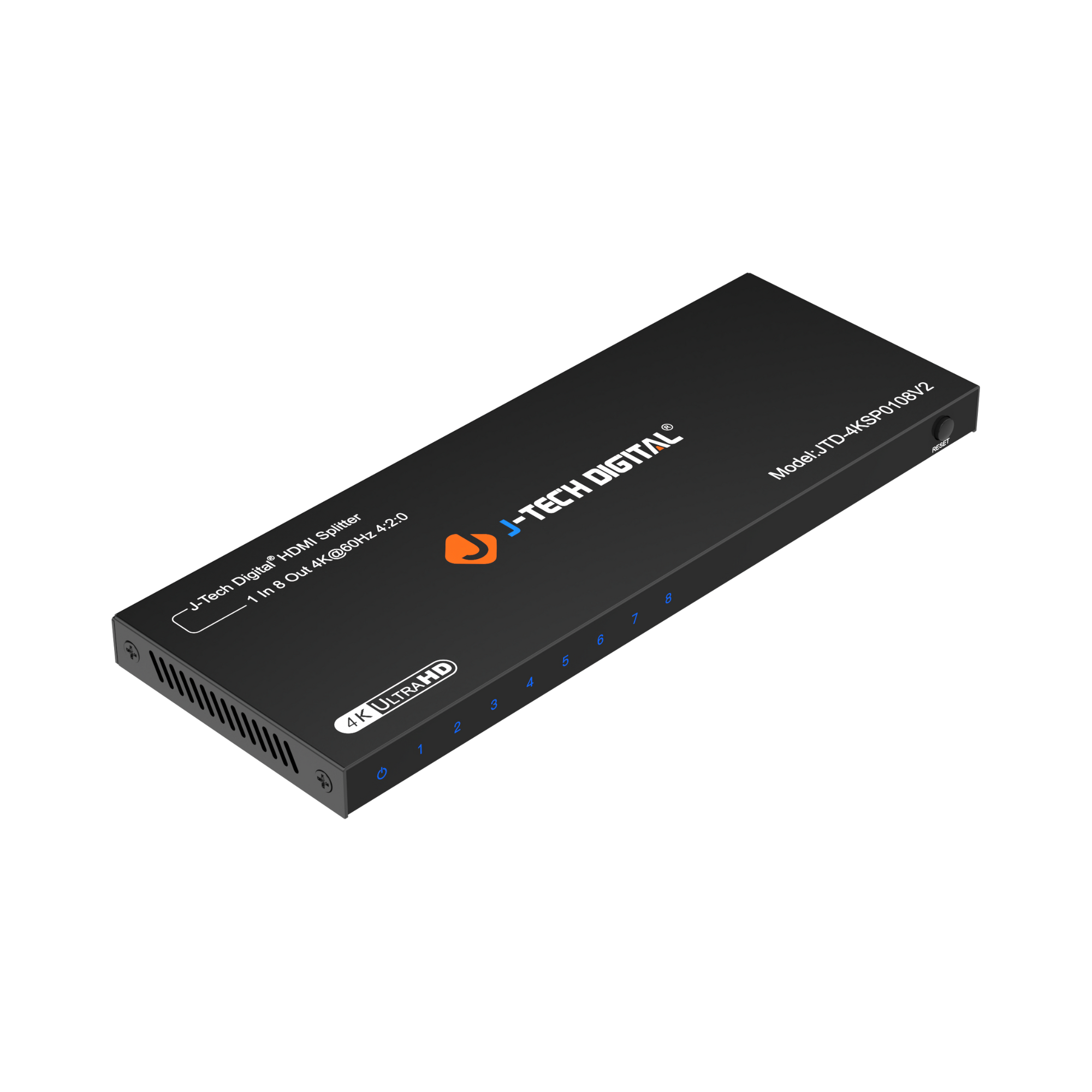 HDMI Splitter 1 In 8 Out 4K 60Hz 4:2:0 side angle showing front