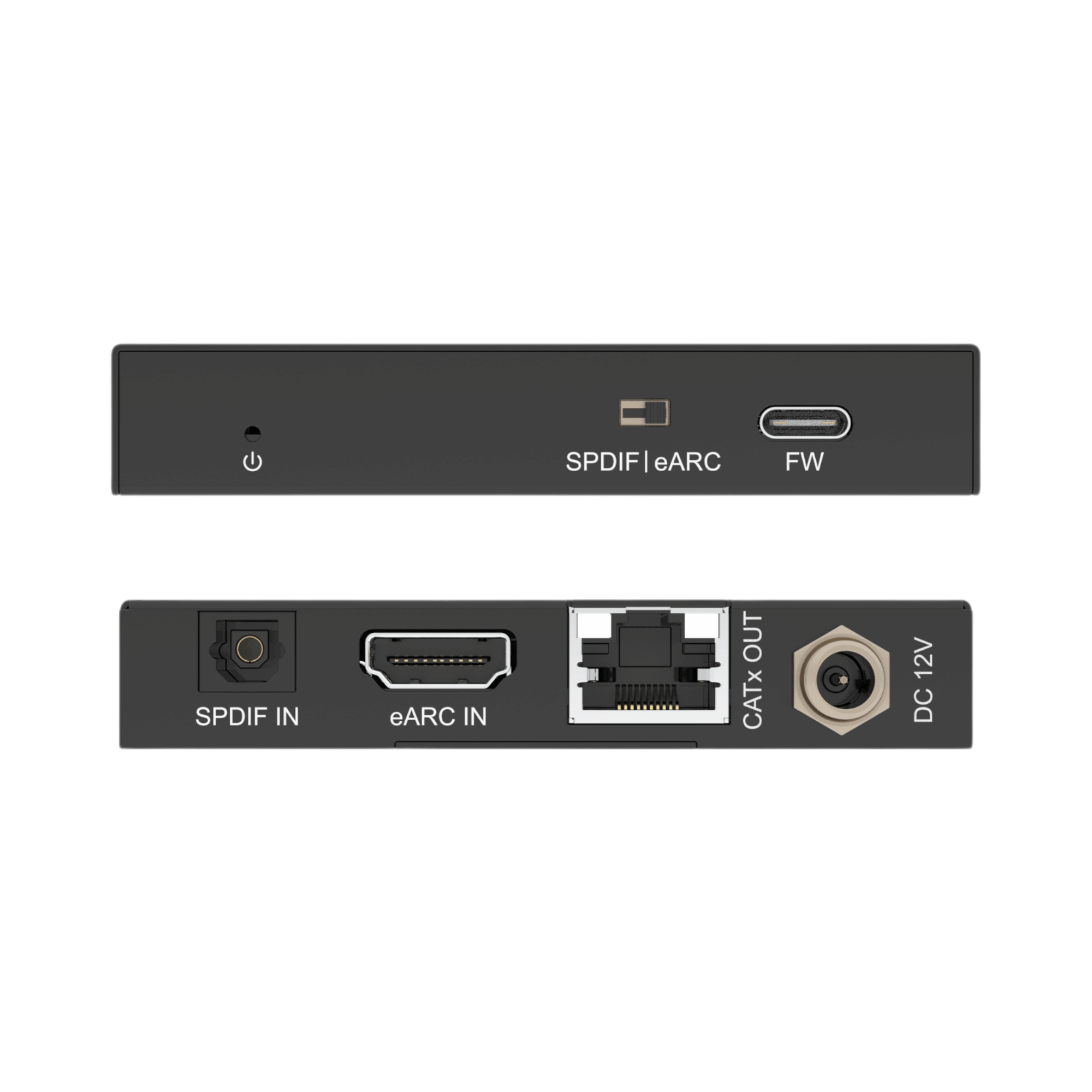 jtd-3316 HDMI eARC/ARC & Optical SPDIF Audio Extender over Cat5e/6 [328ft] transmitter front and back panels showing optical, hdmi, and etherent ports
