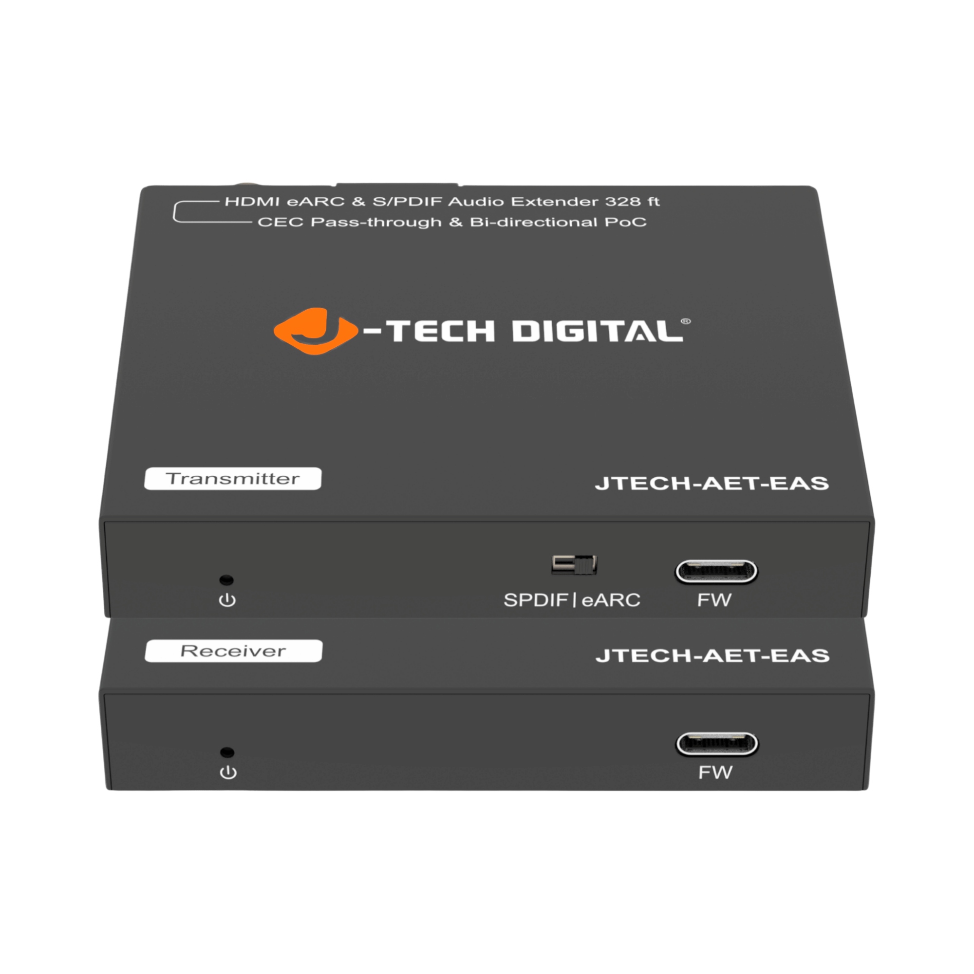jtd-3316 HDMI eARC/ARC & Optical SPDIF Audio Extender over Cat5e/6 [328ft] transmitter and receiver stacked on top