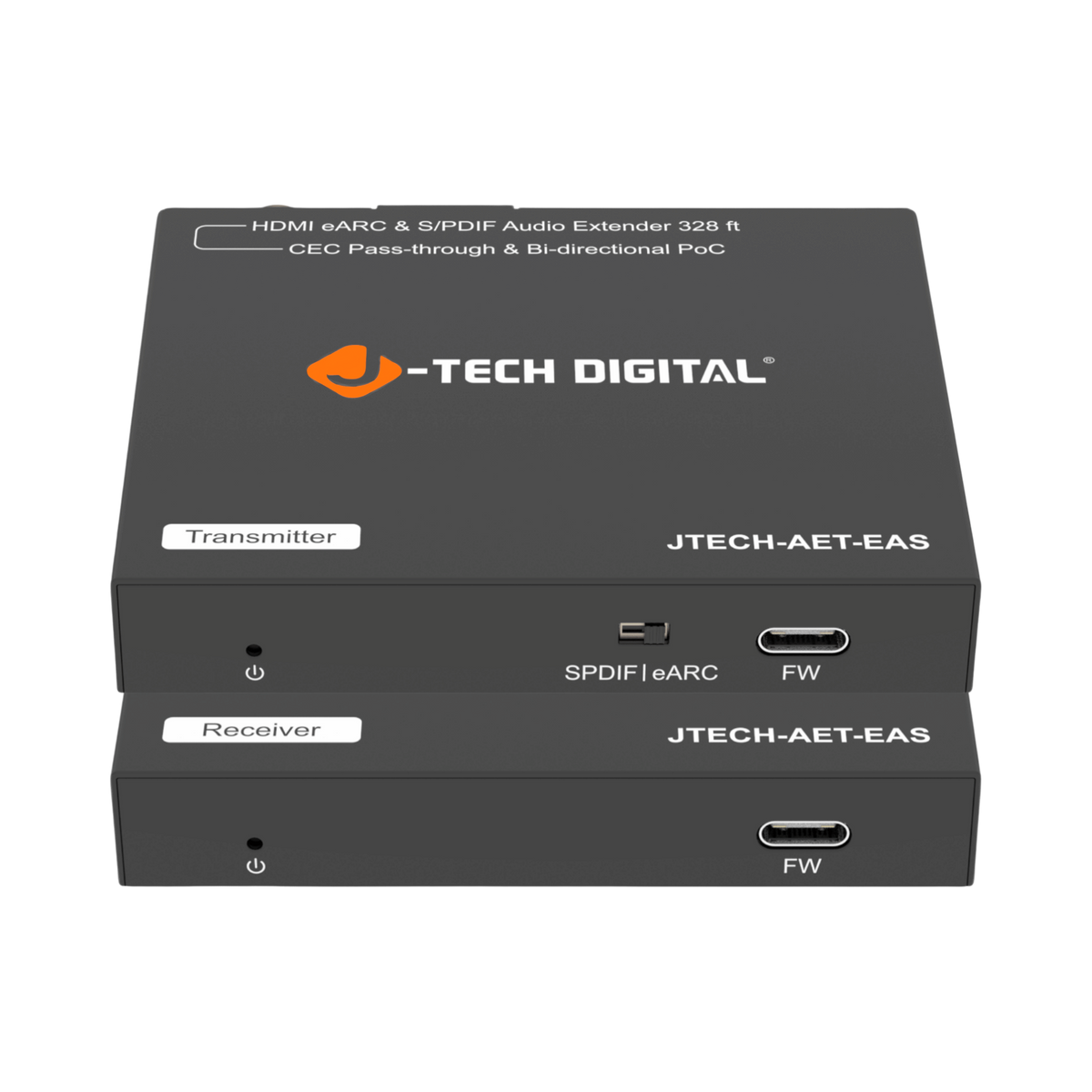 jtd-3316 HDMI eARC/ARC & Optical SPDIF Audio Extender over Cat5e/6 [328ft] transmitter and receiver stacked on top