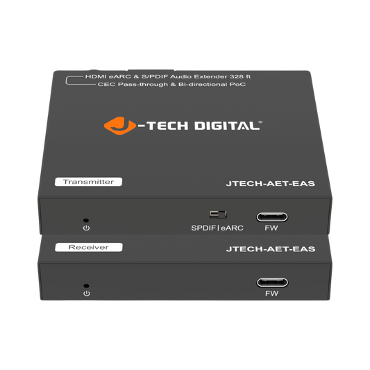 jtd-3316 HDMI eARC/ARC & Optical SPDIF Audio Extender over Cat5e/6 [328ft] transmitter and receiver stacked on top