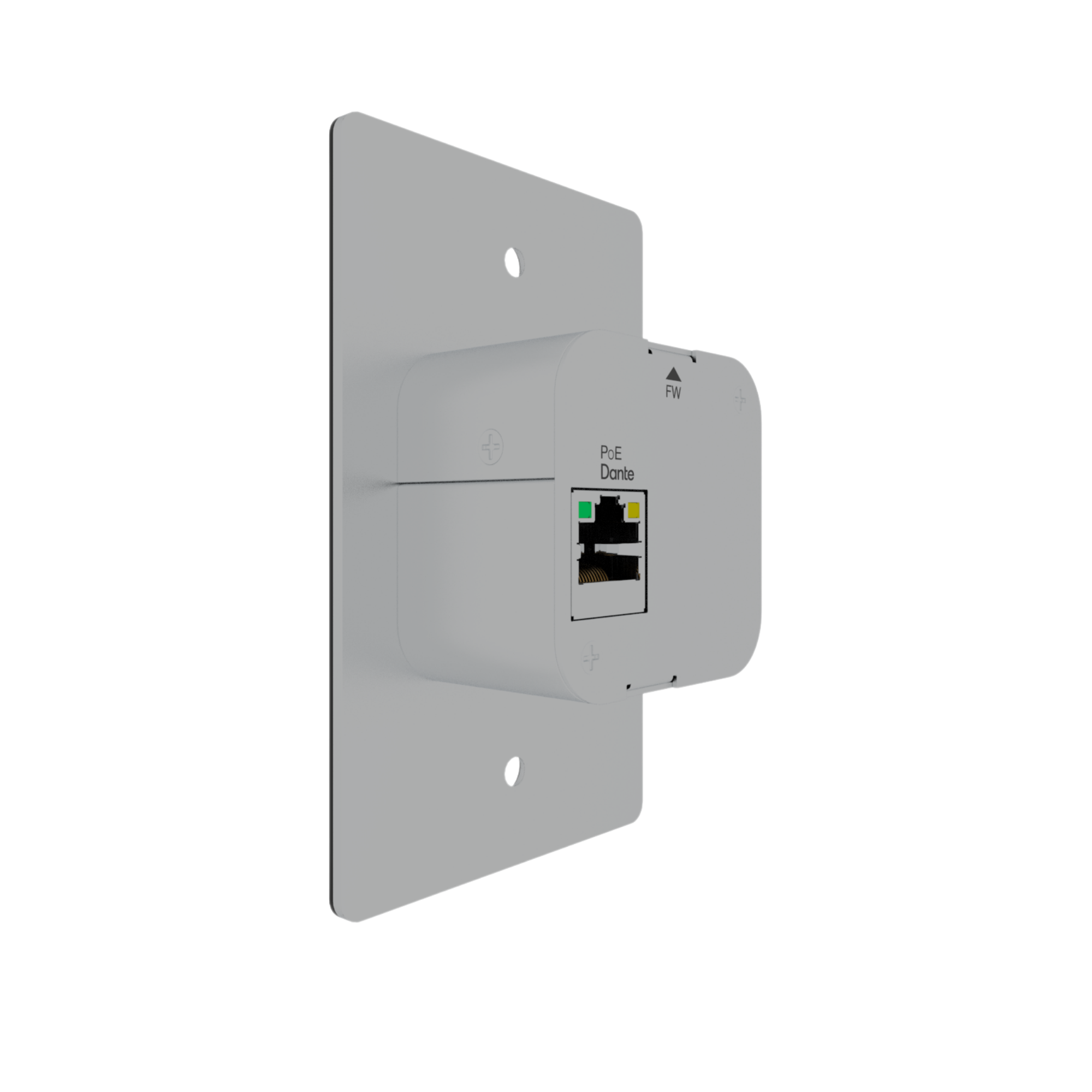 Single-gang Bluetooth to Dante Converter Wall Plate at an angle