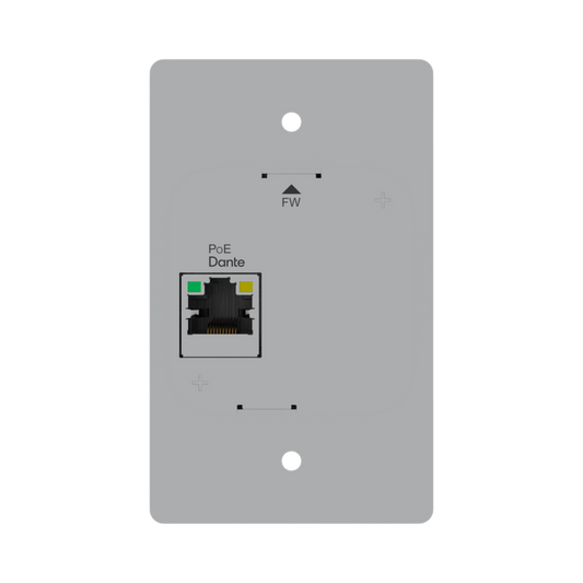 Single-gang Bluetooth to Dante Converter Wall Plate back panel showing ethernet port
