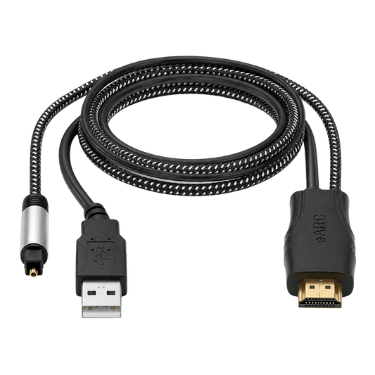 HDMI ARC/eARC to Optical Digital Audio Converter Cable showing hdmi, usb, and optical ports