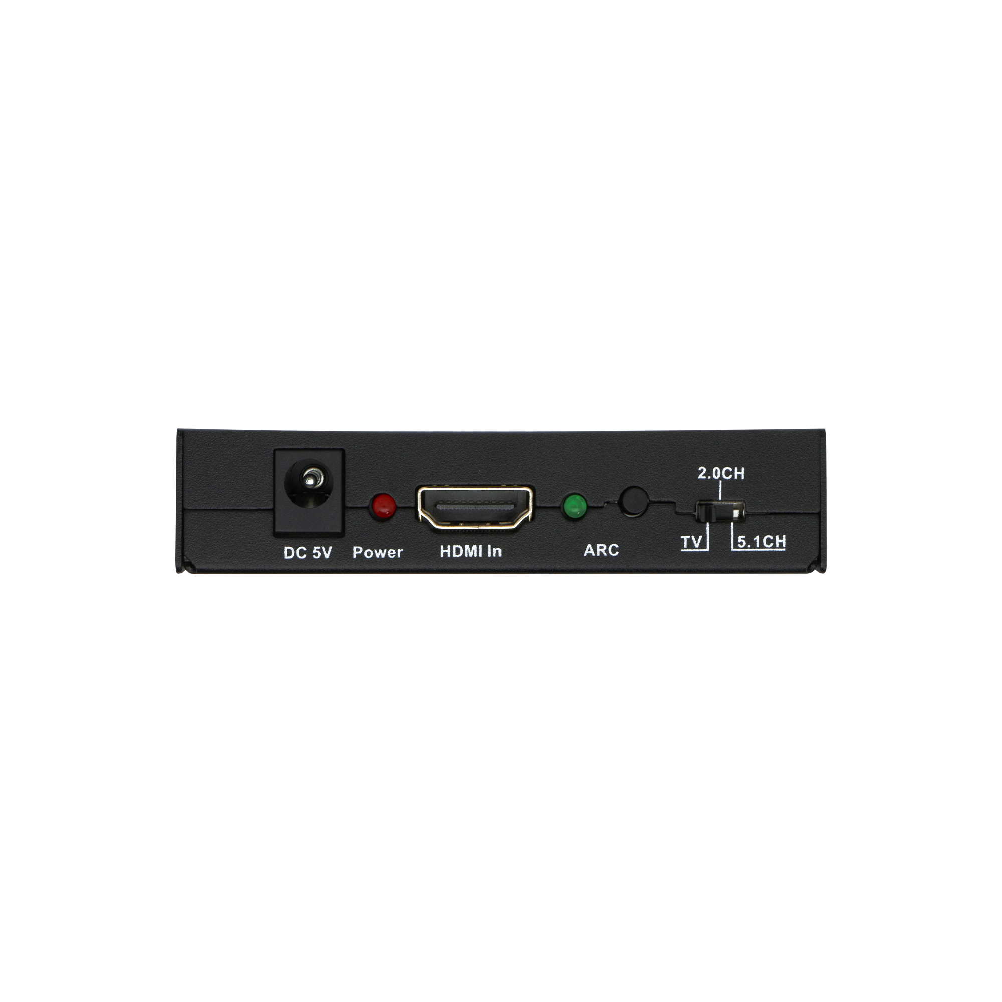 Versatile 4K HDMI audio extractor with HDMI-ARC functionality. Extracts audio via SPDIF Optical or RCA L/R, supporting both 2-channel stereo and 5.1-channel digital formats.
