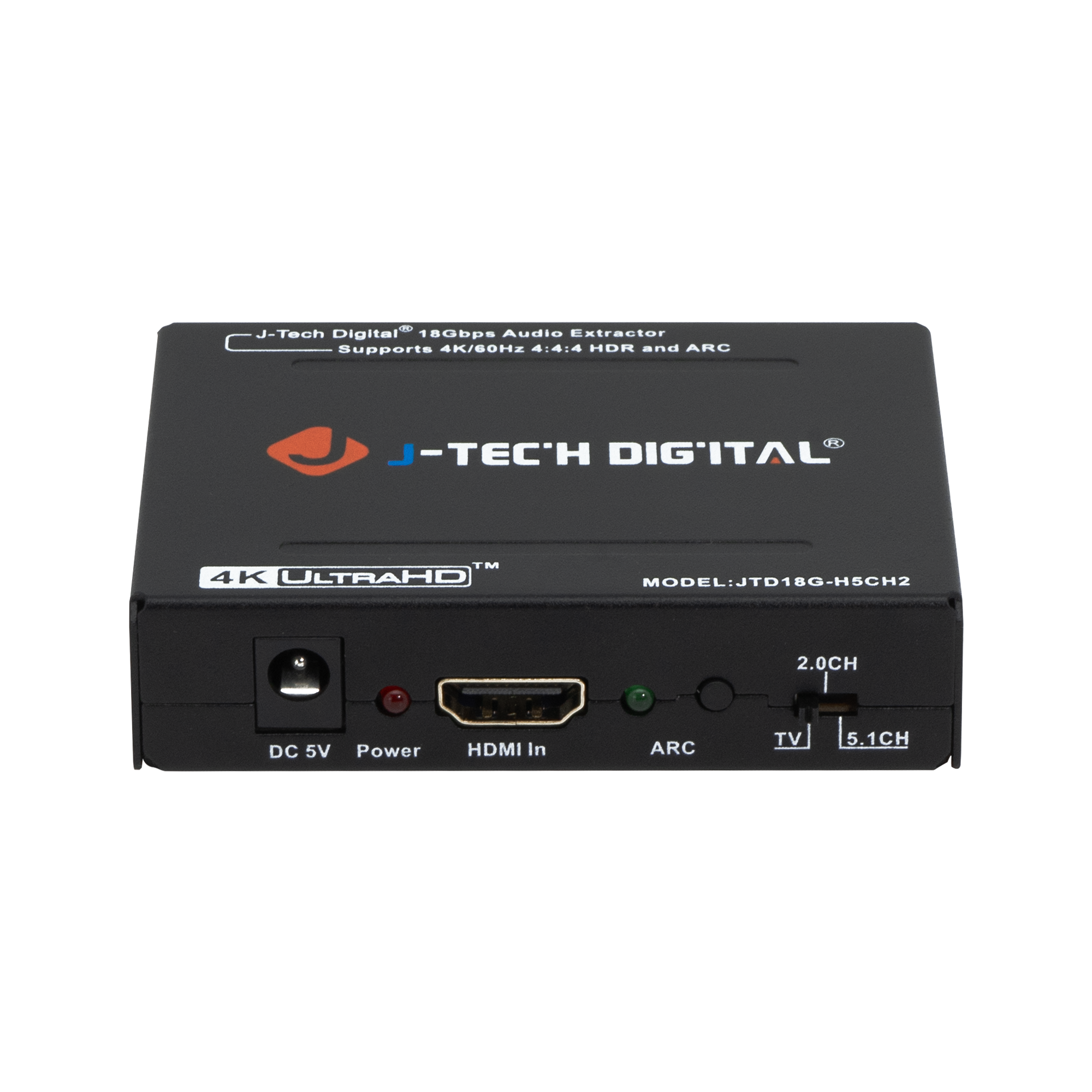 4K HDMI audio extractor with SPDIF Optical and RCA L/R outputs. Supports HDMI-ARC for easy audio transmission and 2ch/5.1ch compatibility for enhanced sound.