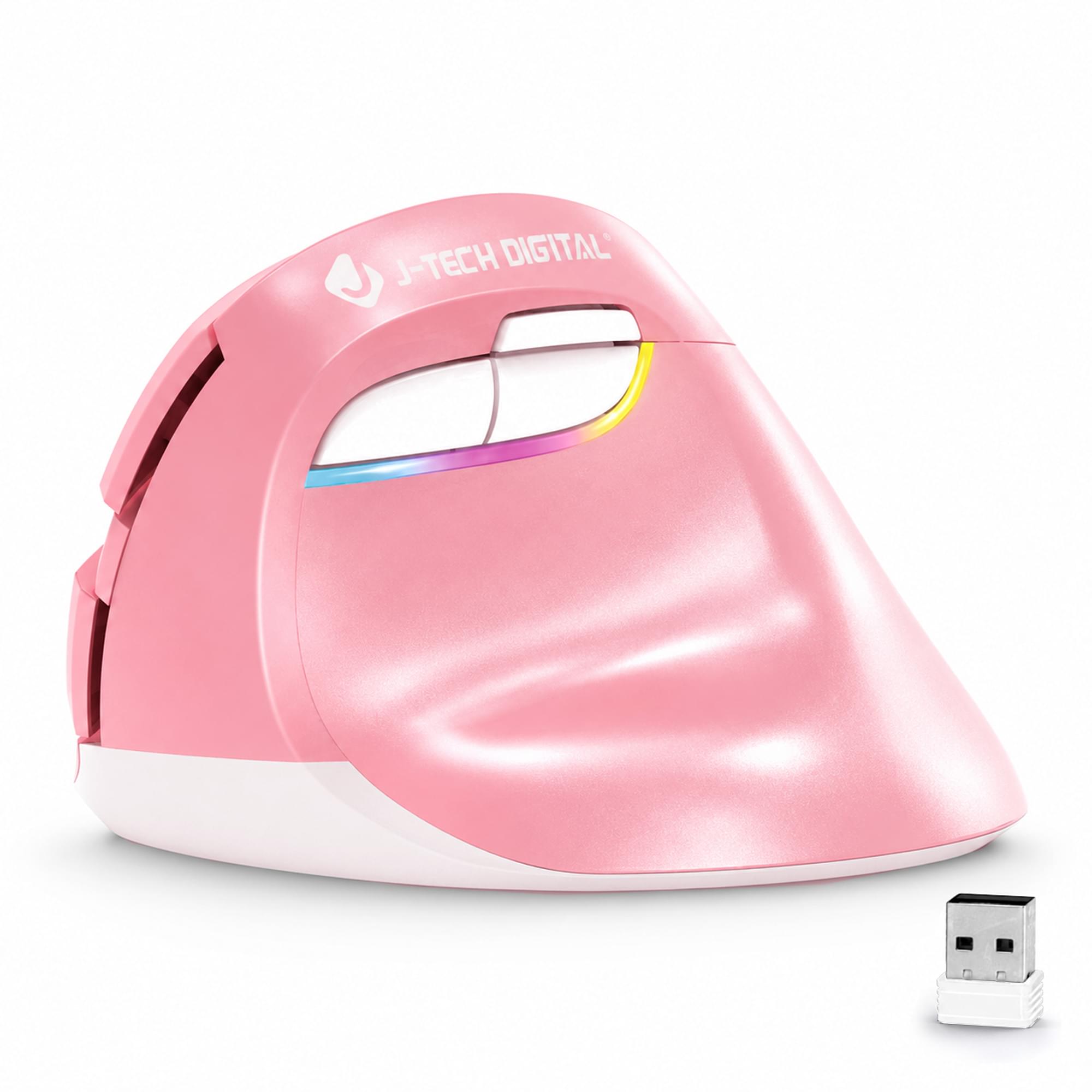 Vertical Wireless Ergonomic Mouse - Compact Design, Adjustable DPI (Pink)