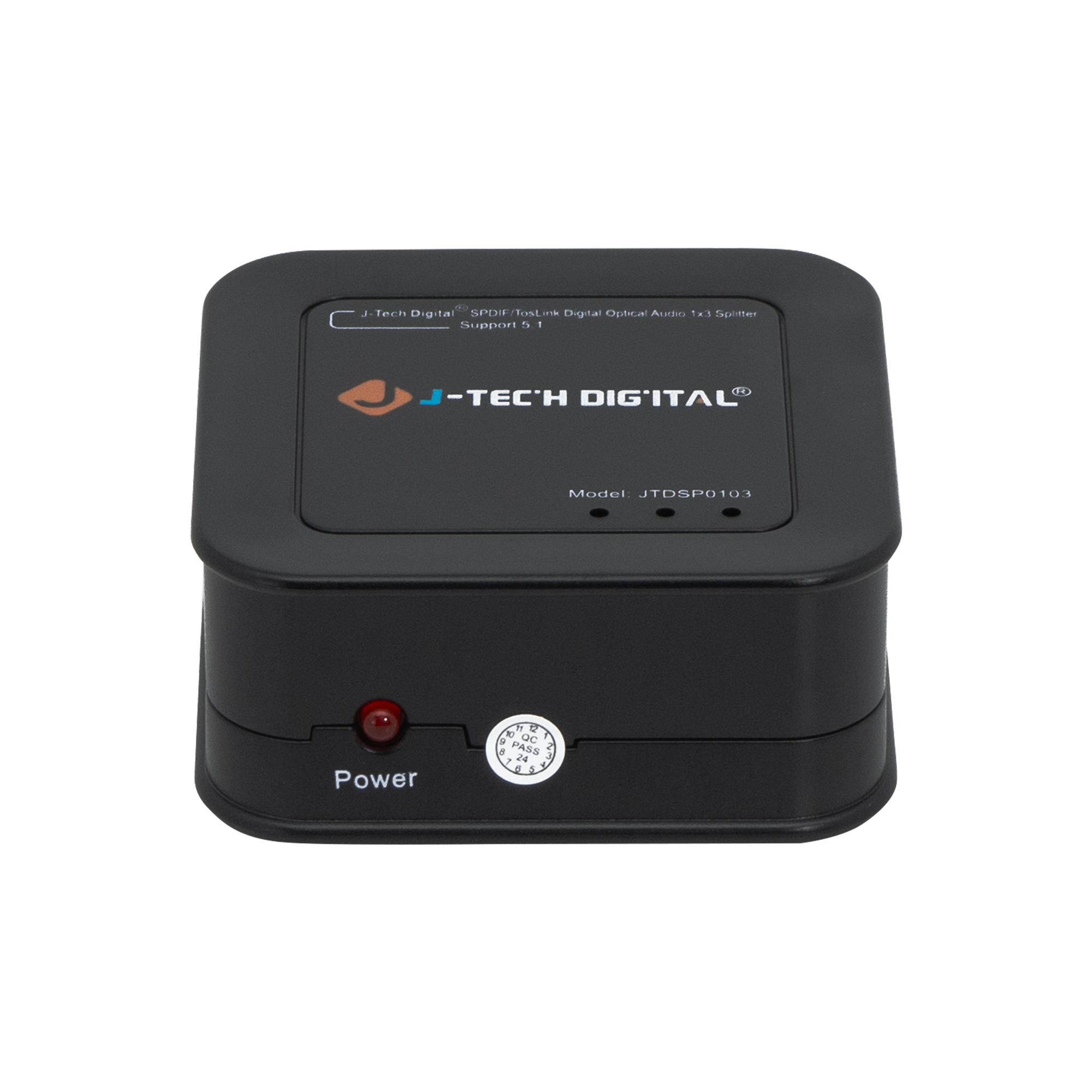 1x3 optical splitter with Dolby Digital & DTS 5.1 support. Distributes audio to three devices simultaneously with built-in over-voltage protection.