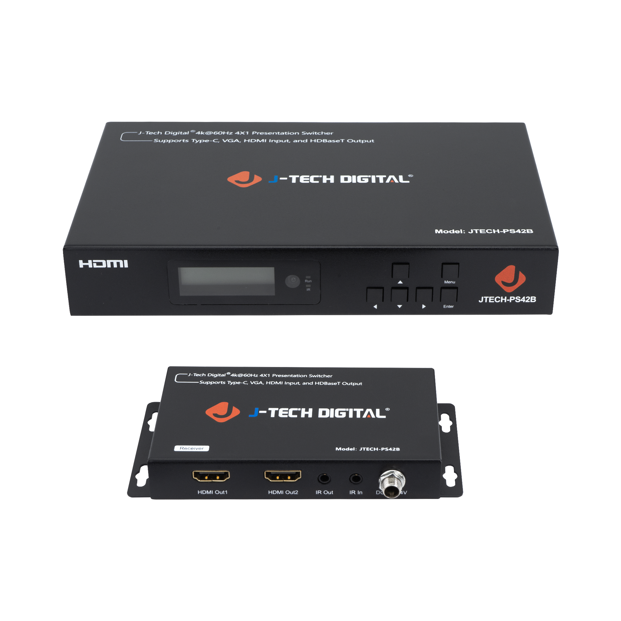 J-Tech Digital 4K 60Hz Multi-Input Presentation Switch with HDMI, VGA, and USB-C Ports