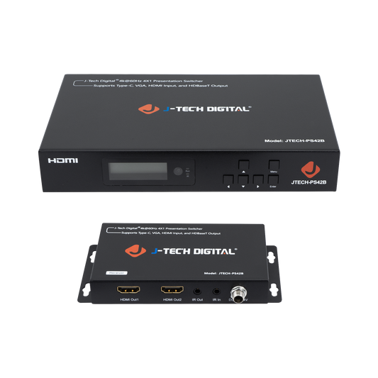 J-Tech Digital 4K 60Hz Multi-Input Presentation Switch with HDMI, VGA, and USB-C Ports